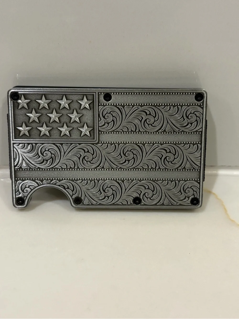 Decorative Metal American Flag Wallet Card Holder - Silver RFDI Blocking